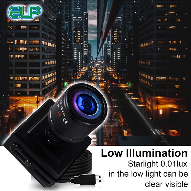 ELP Sony IMX323 Sensor Low Light Mini USB Camera with Microphone Manual Zoom 2.8-12mm Lens H.264 0.01LUX UVC USB2.0 Video Webcam Home Surveillance PC Camera for Laptop, Computer, Raspberry Pi - Image 5